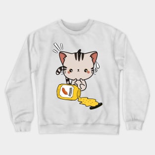 Cute Tabby Cat Spilled a jar of mustard sauce Crewneck Sweatshirt